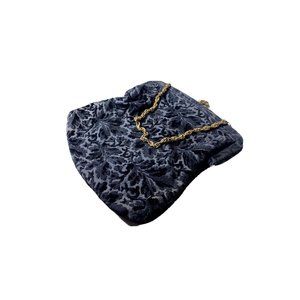 Rare Ingber Vintage 1950s Bag Carpet Chenille Purse Black Gold Chain Tapestry